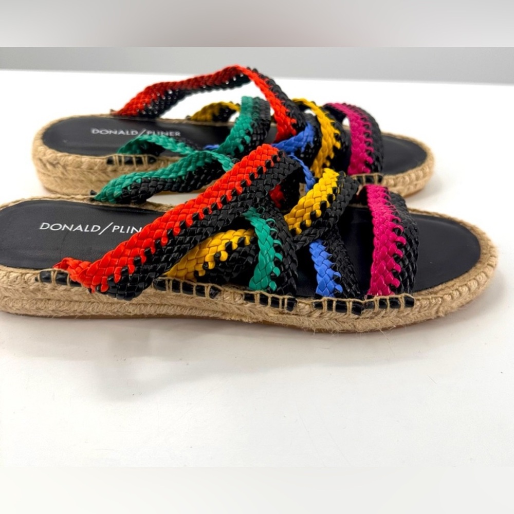 Donald Pliner Rhonda Woven Espadrille Sandals Size 8.5 Multicolor Woven Straps